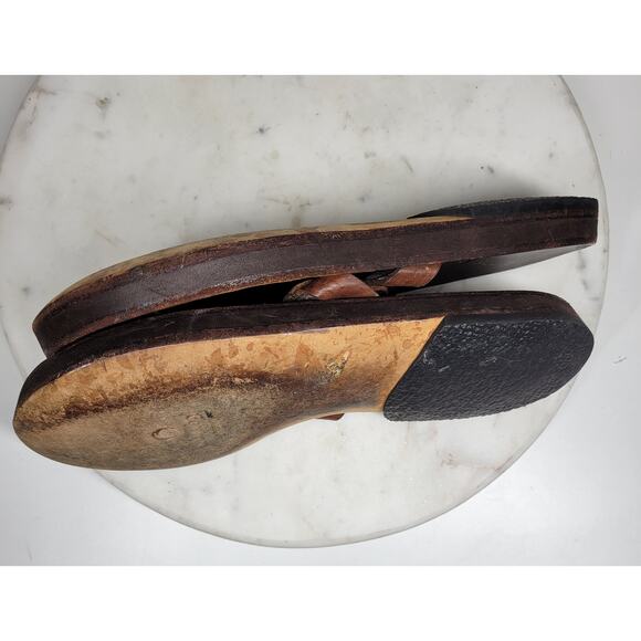 VTG Calleen Cordero Leather Flip Flops Womens 11 Brown Thong Sandals Boho - Picture 9 of 16